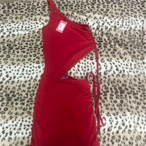 NWT edikted red rutched tie skirt and crop top!
